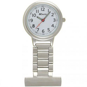 Ravel Easy-Read Nurse White Dial Silver Tone Fob Watch -  R1101.10