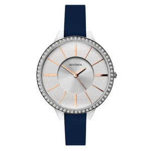 Sekonda Ladies with Silver Glitter bling Dial and Blue Strap Watch 40005