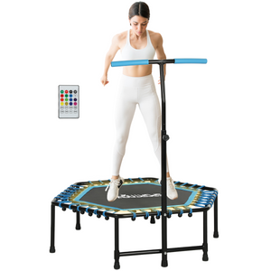 SPORTNOW 45" Fitness Trampoline with Adjustable Handle, LED Lights - Blue