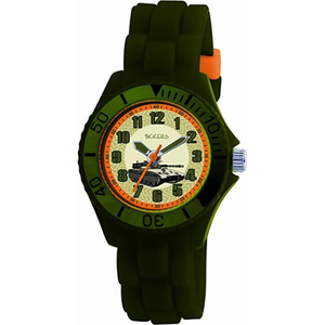 Tikkers Children's Green Rubber/Silicone Strap Army Tank design Watch TK0027