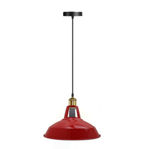 Modern Vintage Industrial Retro Metal Lamp Shade Loft Pendant Ceiling Light - With Bulb / Red