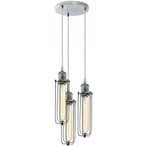 3 Way Cluster Hanging Ceiling Pendant Light E27 Chrome Light Fitting Lamp Kit - With Bulb
