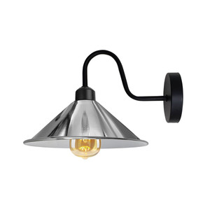 Chrome Wall Light Fixture,Black Wall Sconce E27 Base Socket Screw Type Wall Mounted Swan Neck Cone Shape Shade