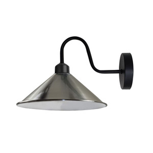 Satin Nickel Wall Light Fixture,Black Wall Sconce E27 Base Socket Screw Type Wall Mounted Swan Neck Cone Shape Shade