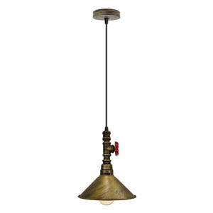 Vintage industrial  ceiling pendent light 22cm metal shade E2 adjustable cable - with bulb / Brushed brass