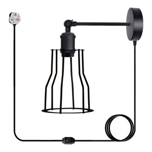 Modern Industrial Black Loft Metal Plug in wall Lamp Shade Wire Cage 4m Rapper cable with dimmer switch - Mug- without bulb