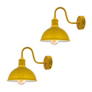 Modern Industrial Swan Neck Metal Arm E27 Sconce Wall Light Set Fixture for Living Room Dining Room Kitchen. - with bulb / Yellow