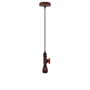 Vintage industrial metal pendant pipe light E27 fitting 95cm adjustable cable - without bulb / Rustic red