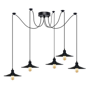 Vintage 5-head Cone Pendant Light | Adjustable Cord | Hanging Ceiling Fixture | Retro Style | Black | Quality Guaranteed