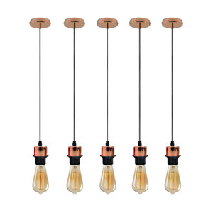 5 Pack Industrial Rose Gold Pendant Light, E27 Lamp Holder, Addable Lampshade, Dimmable, Vintage/Retro Style