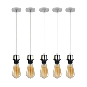 Industrial Chrome Pendant Light - Pack of 5, Addable Lampshade, E27 Lamp Holder