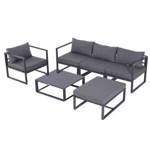 6pcs Garden Sectional Sofa Set Aluminum Frame Coffee Table Footstool Outsunny