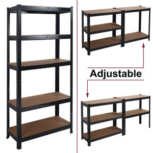 Sturdy steel Frame 4 Layers Garage Shelving 5 Thick MDF shelves - Black