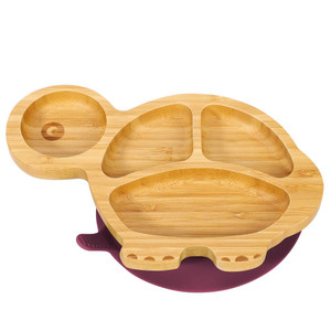 VINSANI BAMBOO TURTLE PLATE SET: Non-Slip Suction Base | BPA-Free Silicone | Eco-Friendly & Easy to Clean - Red