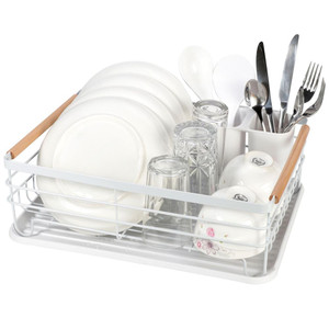 VINSANI DELUXE DISH RACK - Stainless Steel, Water & Rustproof, Removable Tray - Space Saving Kitchen Organizer - White