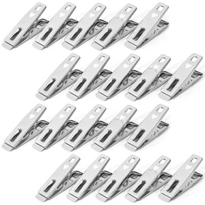 Vinsani Pack of 20 - 80 Stainless Steel Spring Loaded Metal Laundry Clothes Clip Pegs - 20