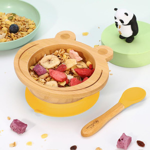 Frog Bamboo Bowl & Spoon Set - All-Natural, BPA-Free, Non-Slip - Perfect for Kids! - Yellow