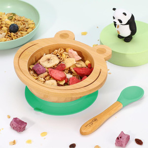 Frog Bamboo Bowl & Spoon Set - All-Natural, BPA-Free, Non-Slip - Perfect for Kids! - Green