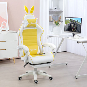 Vinsetto Racing Style Gaming Chair with Footrest Removable Rabbit Ears, Yellow - Yellow