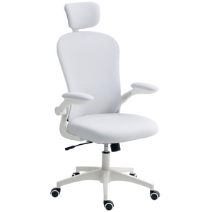 Vinsetto Mesh Chair with Headrest, 4D Lumbar Support, Flip-up Arm - White