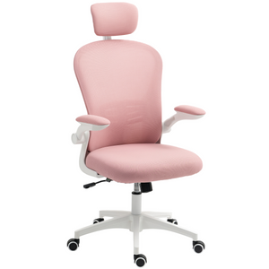 Vinsetto Mesh Chair with Headrest, 4D Lumbar Support, Flip-up Arm - Pink