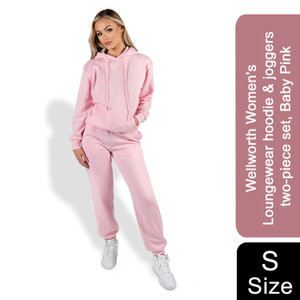 Wellworth Women's Loungewear Hoodie & Jogger 2pcs Set, Baby Blue or Baby Pink - Pink / Small