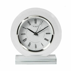 Wm.Widdop Round Glass Mantel Clock - Contemporary Design, Silver Bezel, Roman Numeral Dial - Perfect Gift, Long-lasting Style