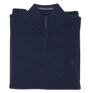 Albert and Maurice Netherton Midnight Blue Lambswool Zip Neck Jumper