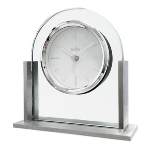 Acctim Mantel Clock / Silver Tone & Glass Battery 'Wootton' 37057