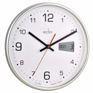 Acctim Kalendar Silver Frame with Digital Date 270mm Diameter Wall Clock 22367