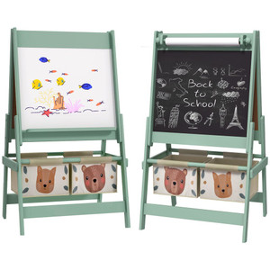 AIYAPLAY Kids Easel with Paper Roll, 3 in 1 Art Easel for Children, with Blackboard, Whiteboard, Storage Baskets, Green