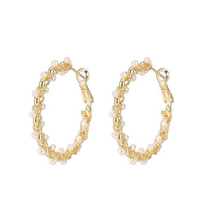 Ladies Pearl Hoop Earrings in Gold Plated Ladies Pearl Hoop Earrings in Gold Plated