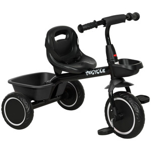 AIYAPLAY Kids Trike for 2 to 5 Years with Adjustable Seat, Baskets - Black