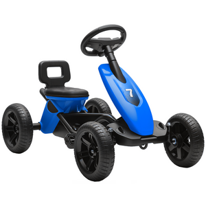 AIYAPLAY Pedal Go-Kart for Kids with Silent EVA Wheels, Metal Frame, Blue - Blue