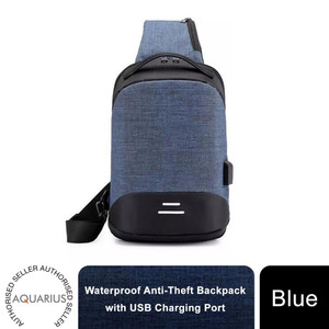 Aquarius Waterproof Anti-Theft USB Laptop Backpack - Travel School Bag - Blue