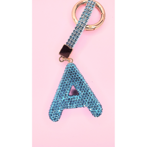 Initial Letter Blue Crystal Glam Key Ring
