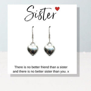 Silver Heart Earrings & Sister Message Card