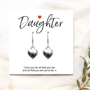 Daughter Gift Card with Heart Earrings