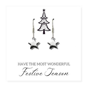 Silver Star Earrings - Festive Season Card Gift