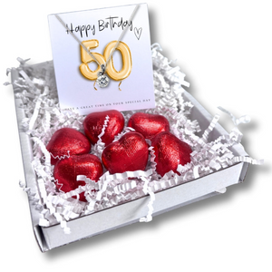 50th Birthday Cubic Zirconia Silver Necklace & Gold Balloons Mini Gift Hamper