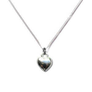 Puff Heart Silver Necklace - 16"