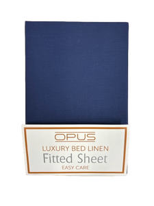 Opus Polycotton Bedding - Easy care, pink, silver, grey, navy, white, fitted & flat sheets, pillowcase pairs. - Double Bed - Flat / Navy