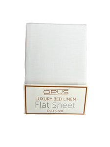 Opus Polycotton Bedding - Easy care, pink, silver, grey, navy, white, fitted & flat sheets, pillowcase pairs. - Super King - Flat / White