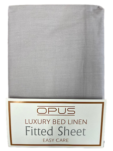 Opus Polycotton Bedding - Easy care, pink, silver, grey, navy, white, fitted & flat sheets, pillowcase pairs. - Super King - Flat / Silver