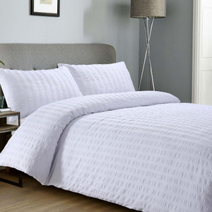 Seersucker White polycotton duvet cover set - Double Bed