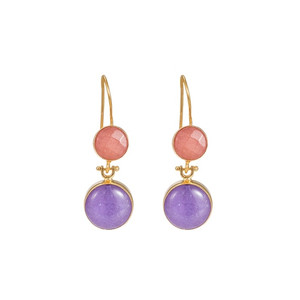 Ladies Orange Calcite and Light Amethyst  Double Stone Earrings Ladies Orange Calcite and Light Amethyst  Double Stone Earrings