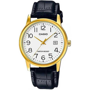 Casio Mens Basic Big Number Dated White Dial Black leather Strap watch