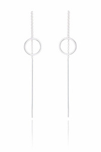 Ladies Sterling Silver Circle Charm Chained Earrings Ladies Sterling Silver Circle Charm Chained Earrings