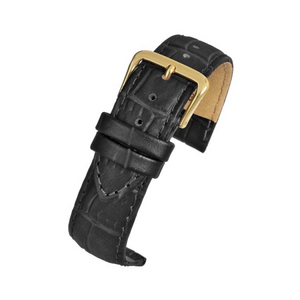 Black Padded Crocodile Grain Leather Watch Strap 12mm