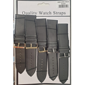 Black Leather Extra Long Watch Straps Pk5 size 28mm 1002BK